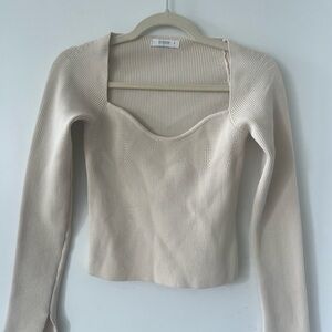 DISSH Cream Ribbed Sweetheart Neck Top